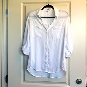 Express 2-Pocket Slim Portofino Button Down Shirt in White Size Lg